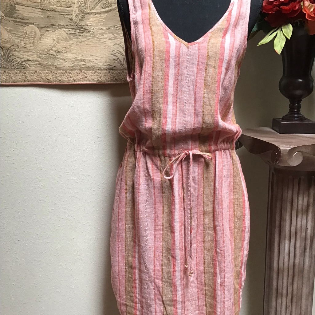 Drew Vibrant Red And Pink Striped Dress, Nwt